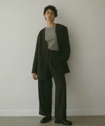 etre tokyo 턱 세미 와이드 팬츠 brown S 사이즈