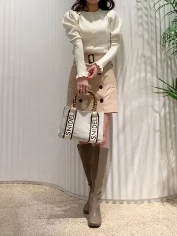 SNIDEL Sustainable 퍼프 슬리브 니트 가디건