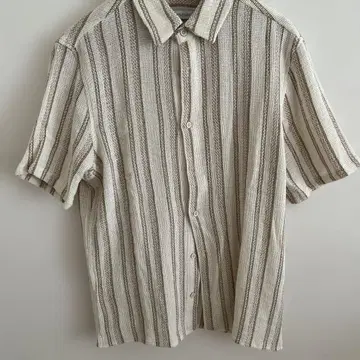 ZARA 아이보리 브라운 스트라이프 반팔 셔츠