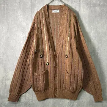 개성있는 레이스 니트 가디건 버튼 인조 가죽 베이지 일본제