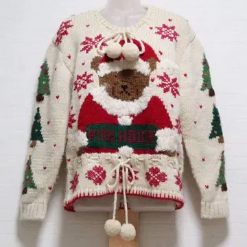 핑크하우스 생성 산타 곰 뜨개질 스웨터