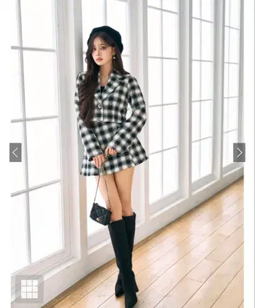 GRL 체크 무늬 자켓 인빵 포함 미니 스커트 셋업 [ta307
