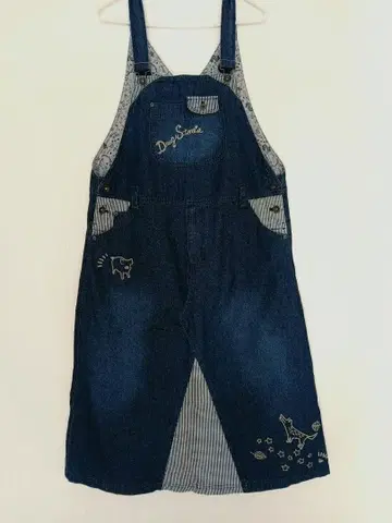 데님*자수* 미사용 오버롤 스커트*돼지 drug store's 살로펫