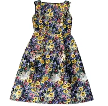 새상품급 더마 컬렉션 일본제 자카드 꽃무늬 롱 원피스 M