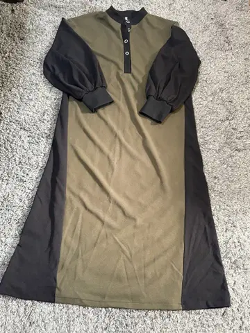 올리브 그린 블랙 셔츠 원피스