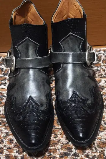 악어 무늬 웨스턴 부츠 블랙 가죽 힐 4.5cm