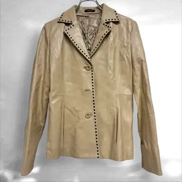셀루치오 레더 자켓 스티치 옷깃 고급스러움 광택 베이지 고급 S ( C4