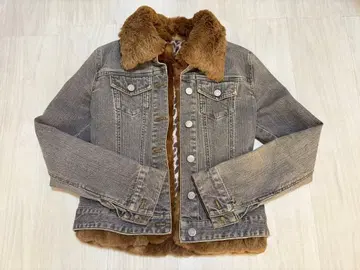 데님 퍼 자켓 레오파드 무늬 안감