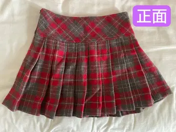 빨간색과 그레이 체크 무늬 울 미니 플리츠 스커트