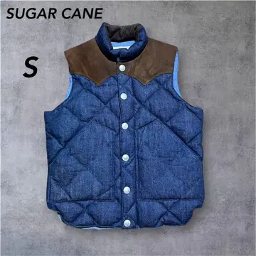 SUGAR CANE 가죽 요크 데님 다운 베스트 퀼팅 인디고