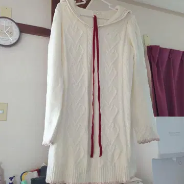 아이보리 토끼 귀 세일러 카라 니트 원피스 꼬리 포함