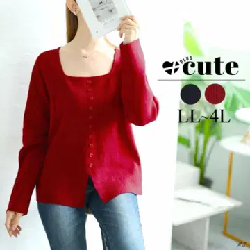 goldjapan 스퀘어 넥 니트 풀오버 레드 3L