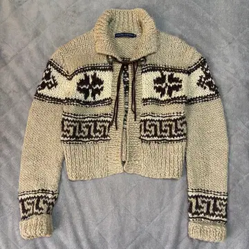 랄프 로렌 콘초 버튼 카우친풍 가디건 니트 우루과이제 M