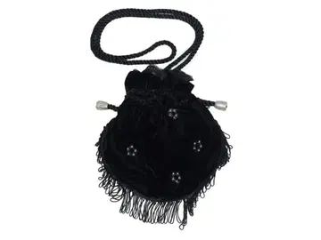 비즈 장식 블랙 벨벳 숄더백