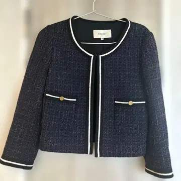 보르지 투모로우랜드 트위드 노카라 자켓 골드 버튼 38