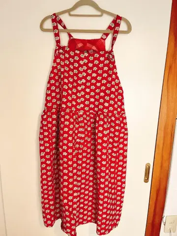 핸드메이드 일본풍 기모노 리메이크 원피스 빨간색 꽃무늬