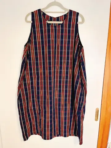 핸드메이드 일본풍 기모노 리메이크 원피스 네이비 체크 무늬