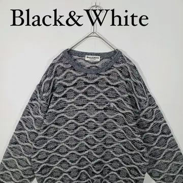 블랙 & 화이트 물결 무늬 니트 스웨터 올 패턴 L 일본제