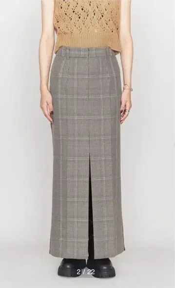 ASTRAET 체크 슬릿 롱 타이트 스커트