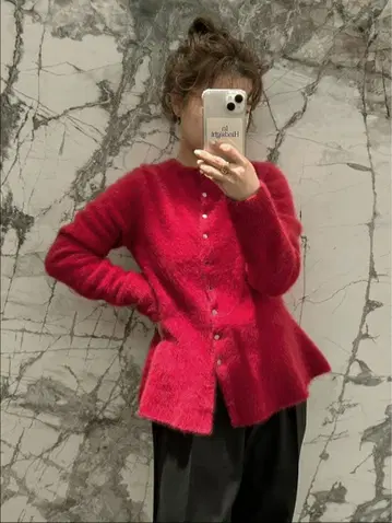 [새상품] FRAY I.D FOX 캐시미어 페플럼 가디건 RED