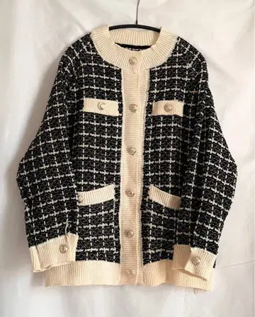 트위드 버튼 장식 긴팔 니트 가디건 F 사이즈