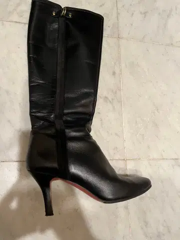 가죽 블랙 롱 부츠 하이힐