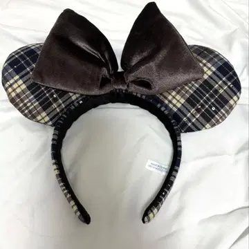 디즈니 머리띠 미니 리본 브라운 체크