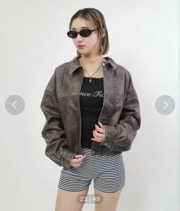 WHO'S WHO gallery 빈티지 스타일 가죽 블루종 브라운