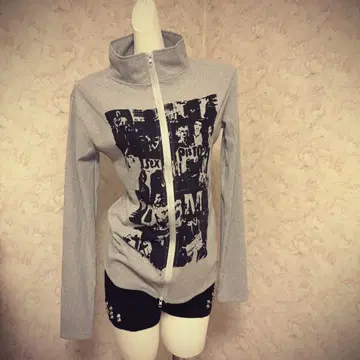 Y2K 헤이세이 갸루 그레이 하이넥 풀 집업 후드티 펑크