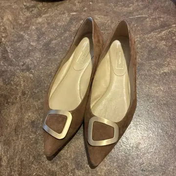 브라운 스웨이드 스틸레토 플랫슈즈