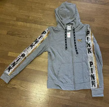 PINK 후드 부착 후드티 그레이