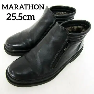 마라톤 블랙 가죽 숏부츠 지퍼 25.5cm 블랙 복슬복슬