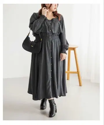 빅 사이즈 프론트 버튼 티어드 디자인 원피스