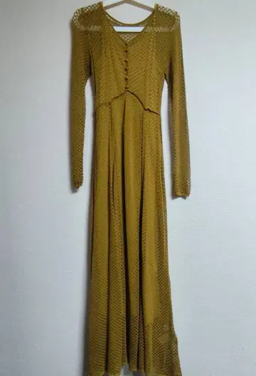 올리브 그린 메쉬 긴팔 원피스