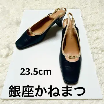 네이비 가죽 슬링백 펌프스