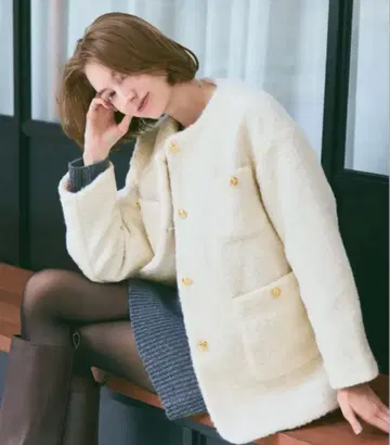 coca 푸들 금장 버튼 노카라 코트