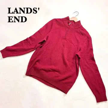 랜즈 엔드 하이넥 하프 지퍼 스웨터 L 버건디 모 100%