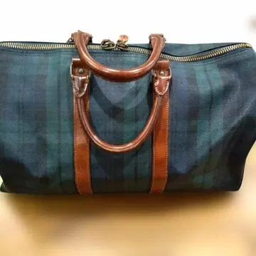 다크 그린과 네이비 체크 보스턴 백