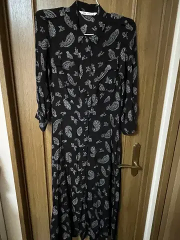 ZARA 롱 셔츠 원피스 블랙 페이즐리