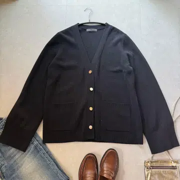 노블 밀라노 리브 자켓 가디건 골드 버튼 F 블랙