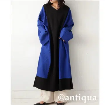 antiqua 리브 절개 V넥 원피스