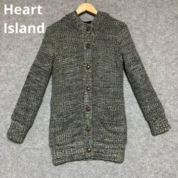 Heart Island 후드 부착 롱 니트 가디건