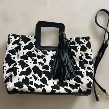 화이트 블랙 레오파드 무늬 토트백