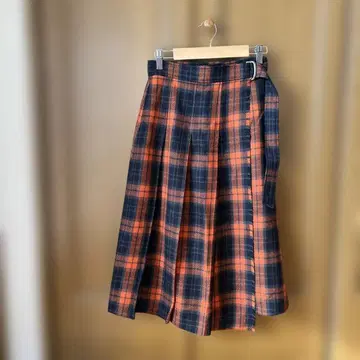 매킨토시 철학 오렌지 계열 체크 플리츠 스커트 랩 스커트