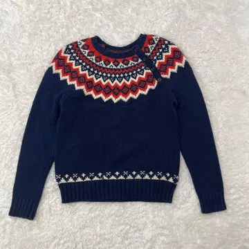 폴로 랄프로렌 스웨터 니트 노르딕 무늬 네이비 울 혼방 버튼