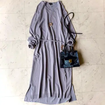 새상품급 INDIVI 워셔블 XL 캐시미어 백산 니트 원피스 스카이블루