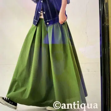 antiqua 린넨 플레어 스커트 그린 린넨 혼합