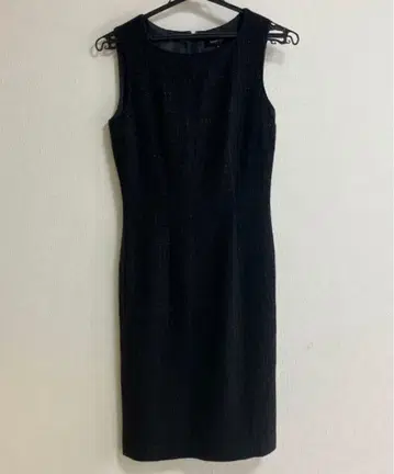 트위드 체크 무늬 라메 믹스 블랙 원피스