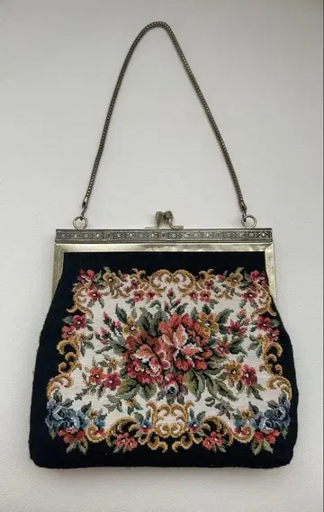 플라워 자수 빈티지 핸드백 프티 포원