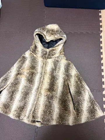 rumirock 인조 모피 판초 후드 부착 케이프 기모노 코트